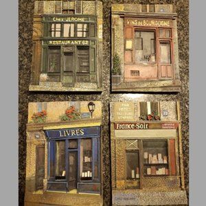 Set of 4 French storefront 3D wall plaques, 4.5x6"